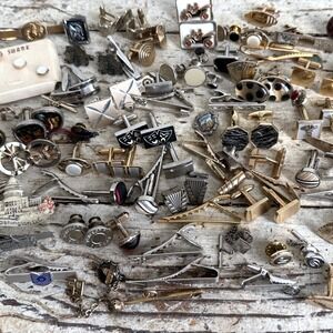 Vintage Mens Cufflinks Tie Clips Pins Bulk Lot 1lb 4oz Swank Military Novelty